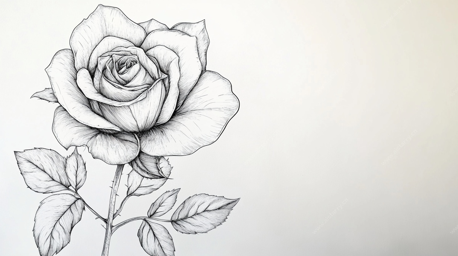 手绘单枝素描玫瑰花