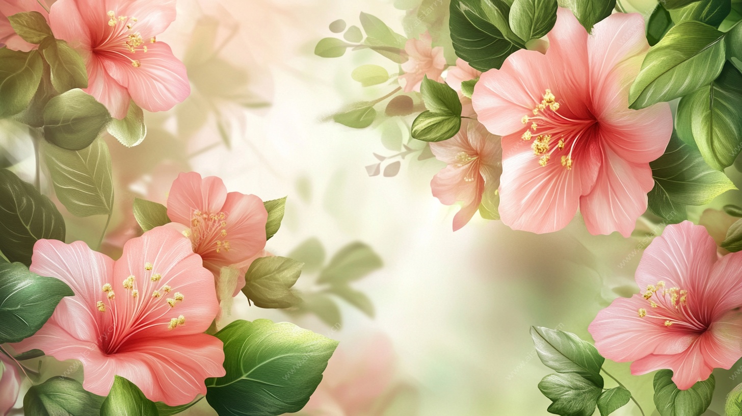 粉色木槿花梦幻花卉图