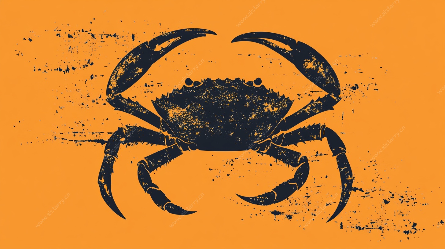 橙色背景上的墨绘螃蟹