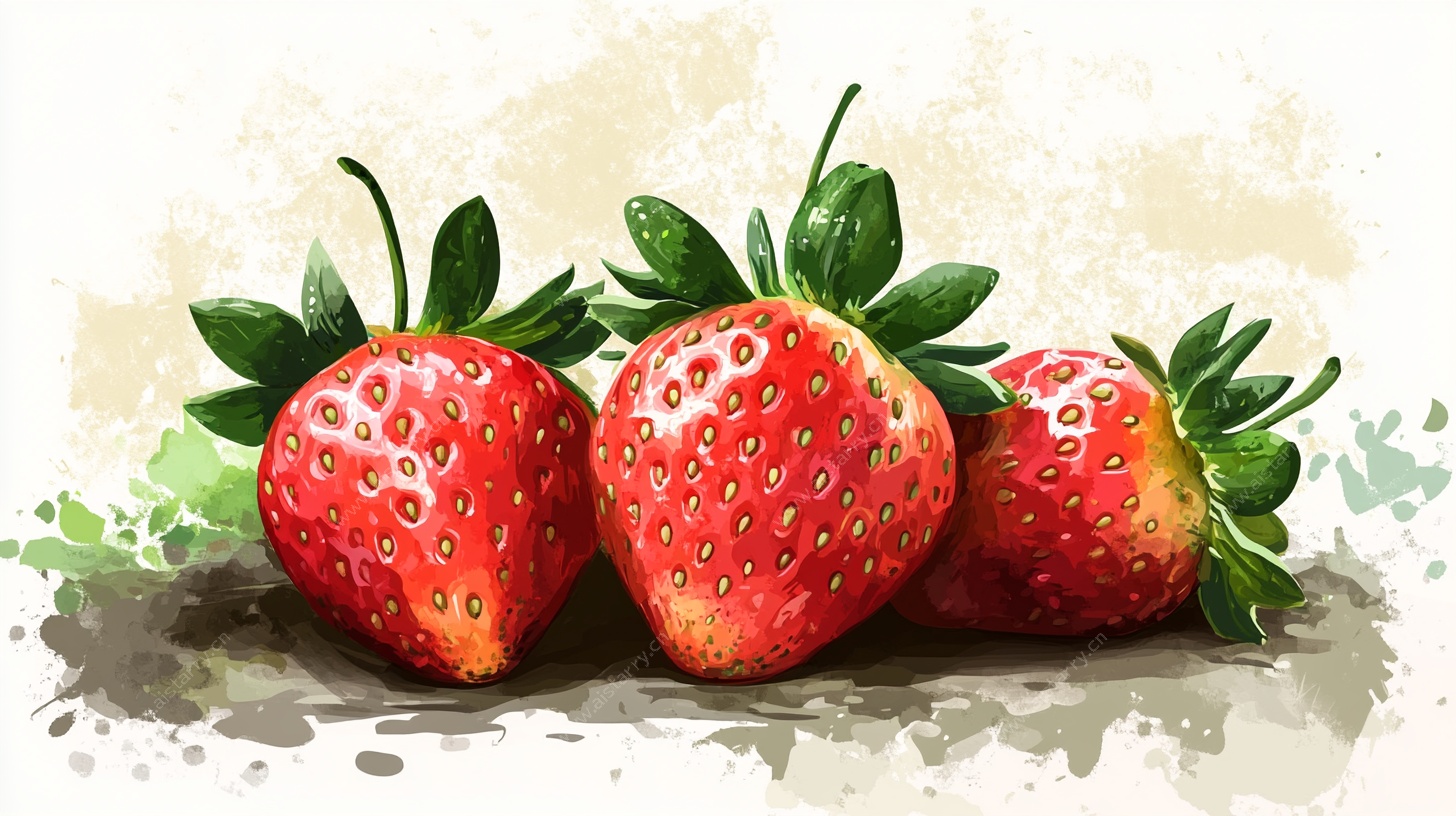 水彩草莓静物画