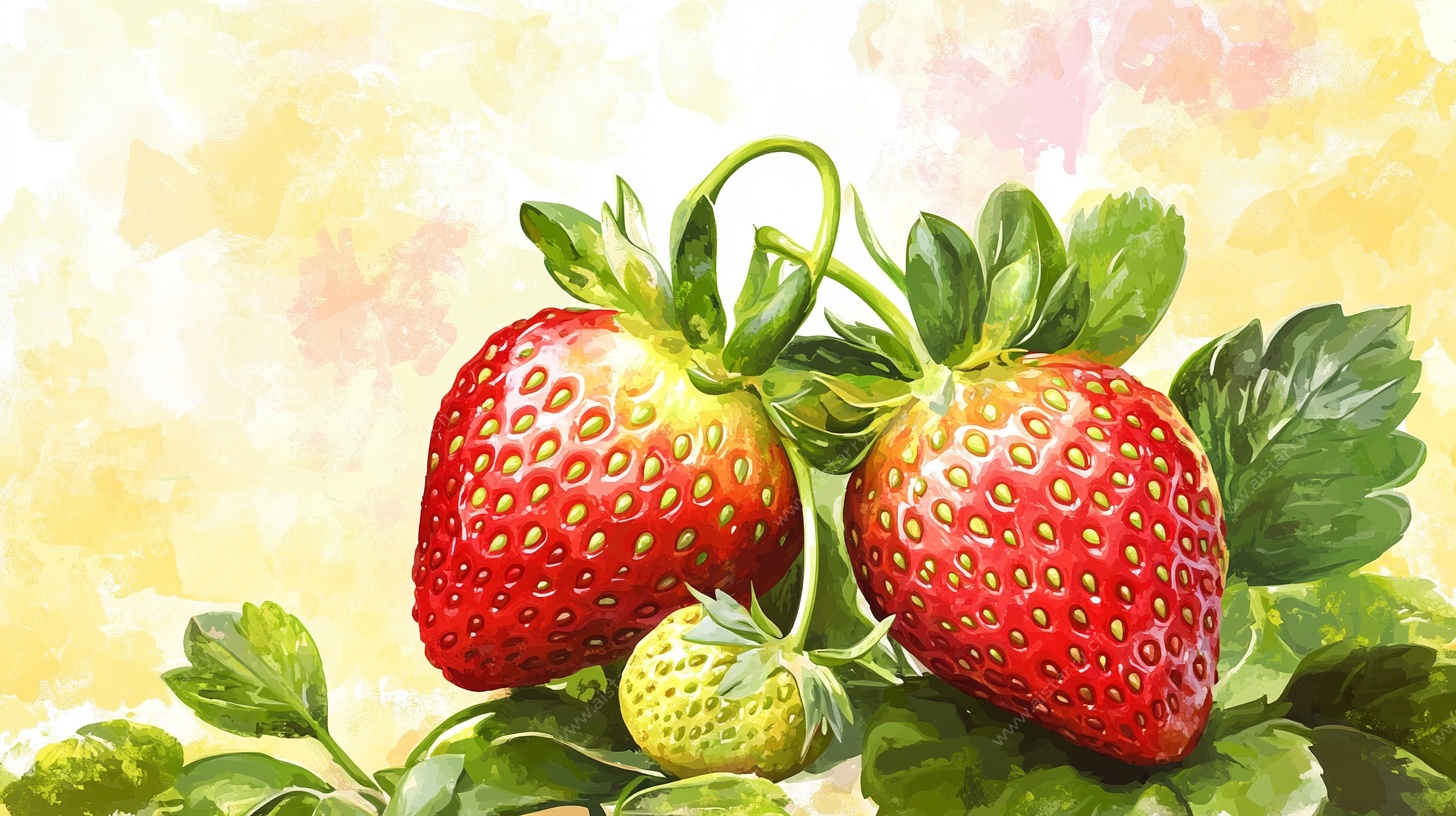 水彩草莓静物图