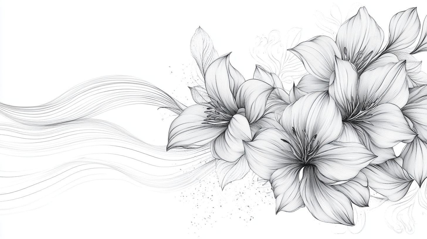 黑白花卉线条装饰图案