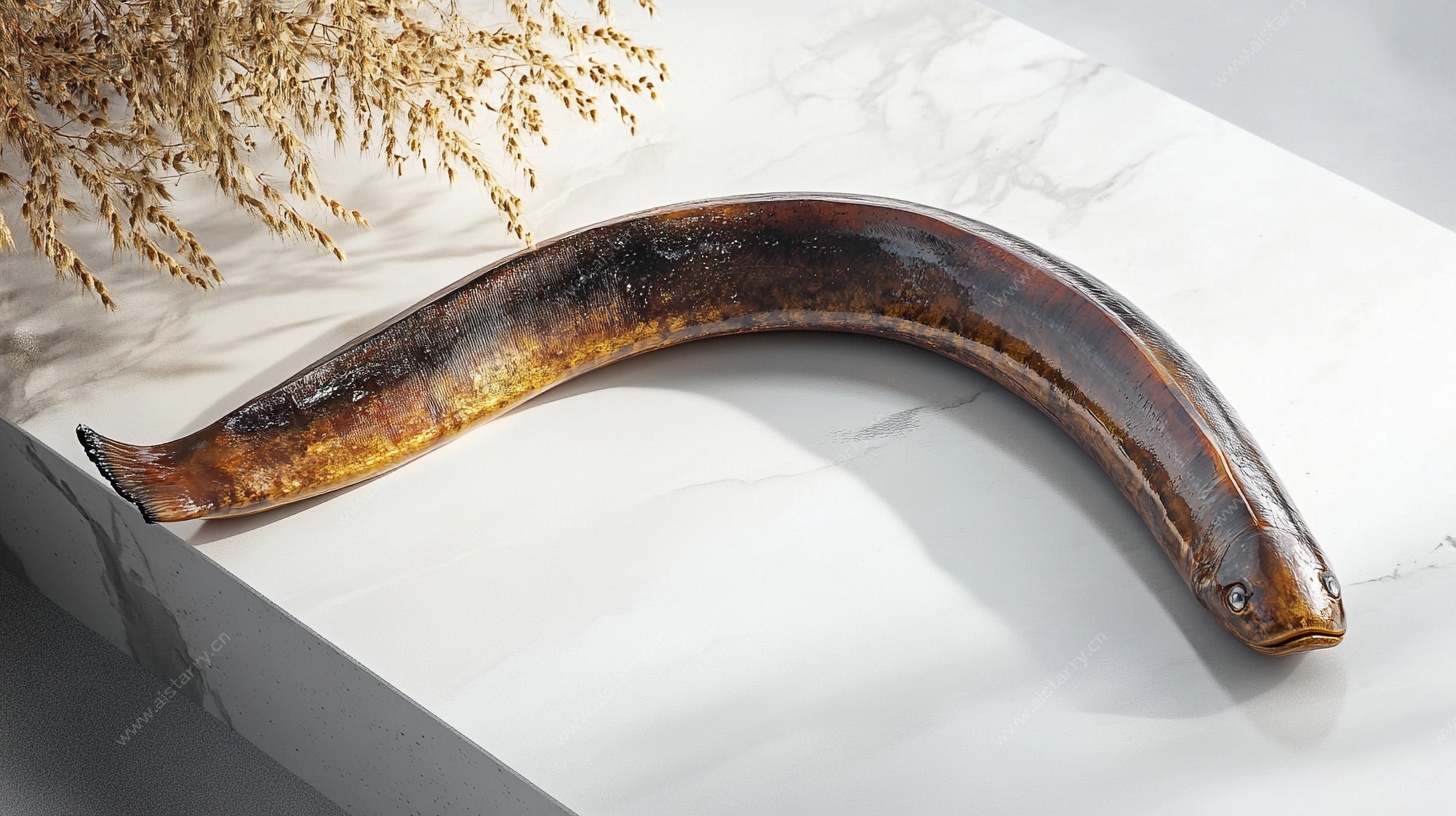 白色台面上的弯曲鳗鱼