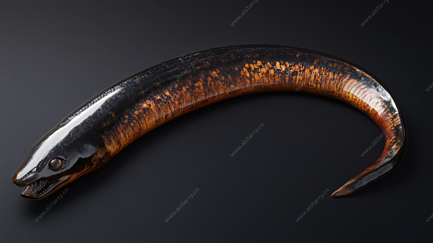 黑色背景下的花纹鳗鱼