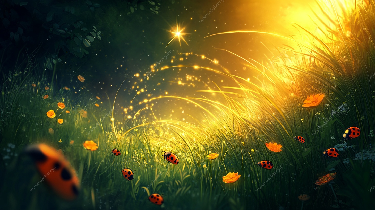 梦幻草地阳光瓢虫景象