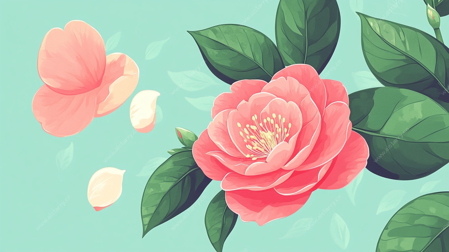 粉色山茶花插画