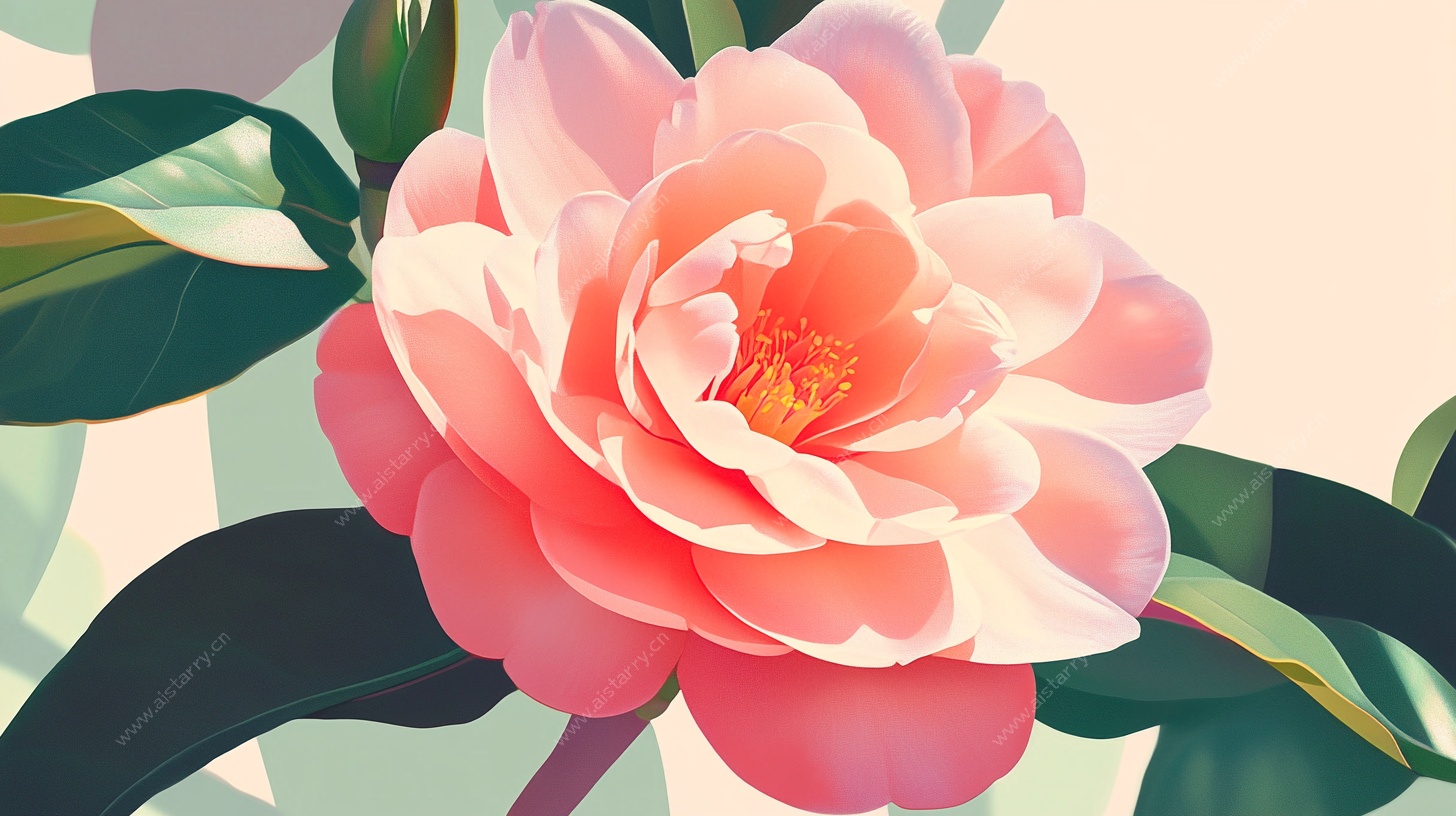 粉色山茶花插画