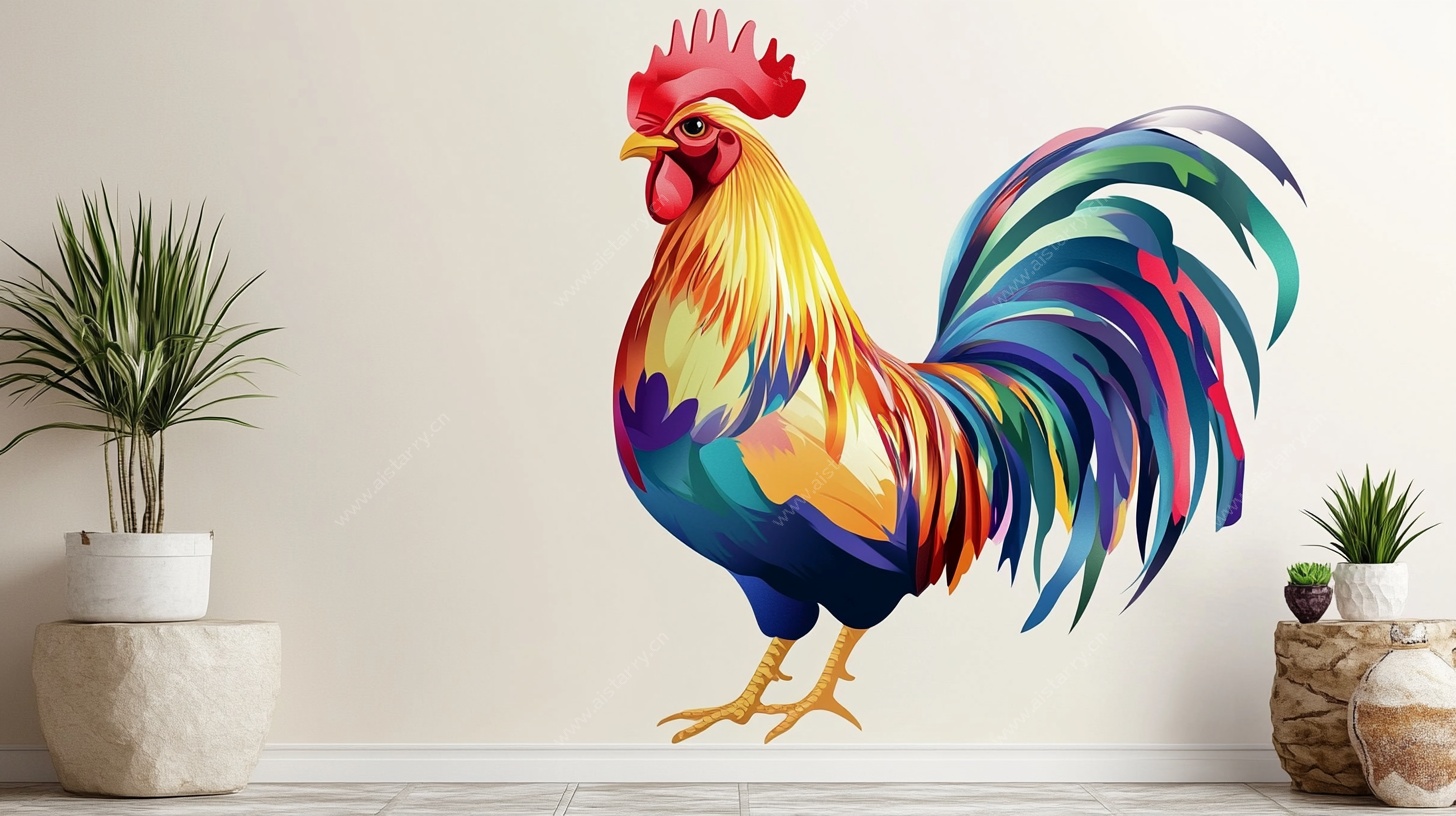 彩色公鸡墙贴装饰画