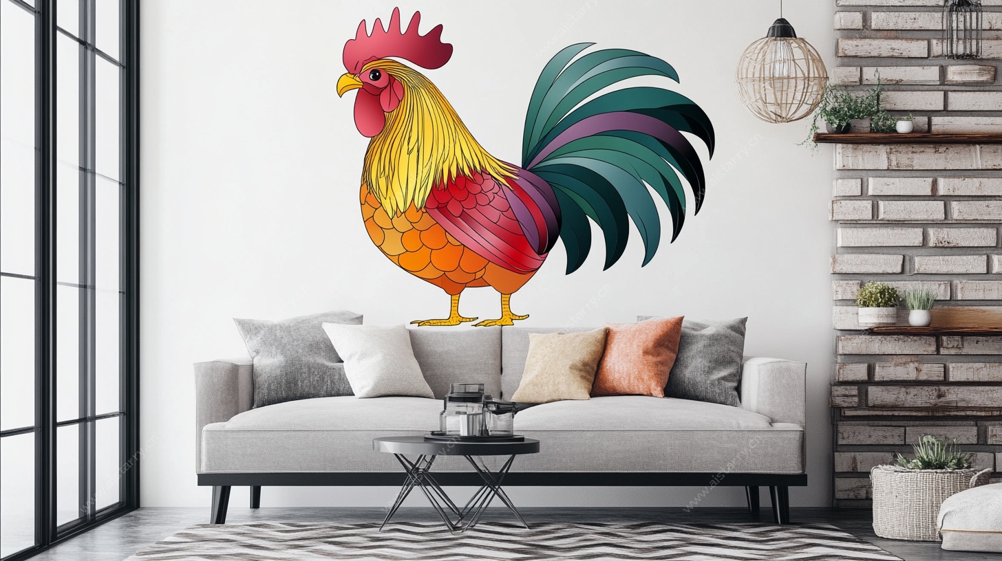 彩色公鸡墙面装饰画