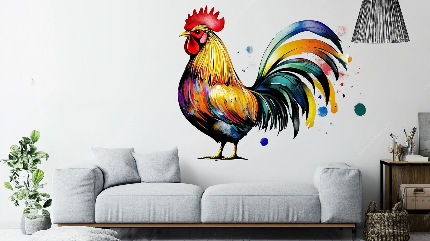 彩色公鸡墙贴装饰画