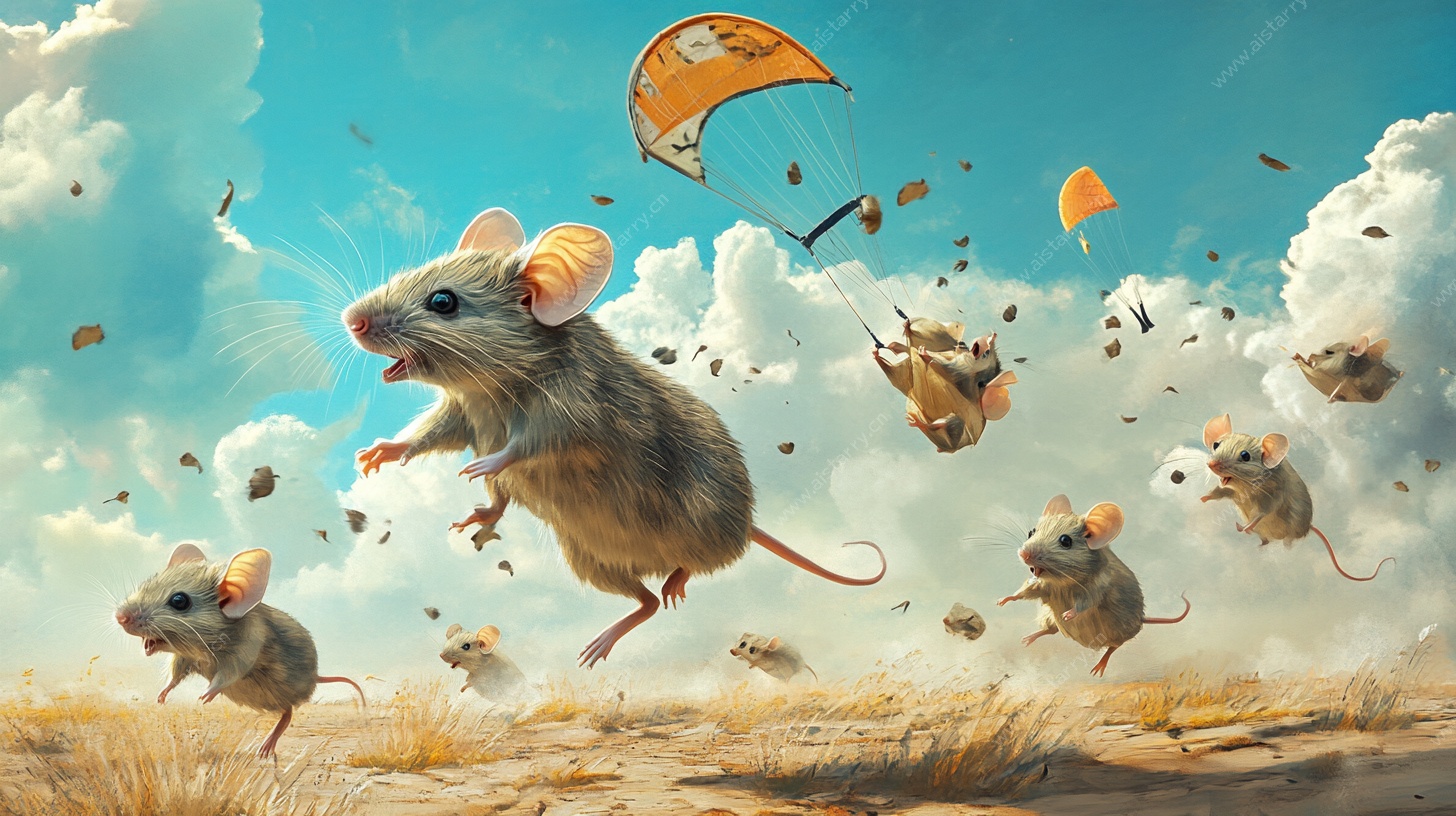 老鼠欢乐奔跑放风筝场景