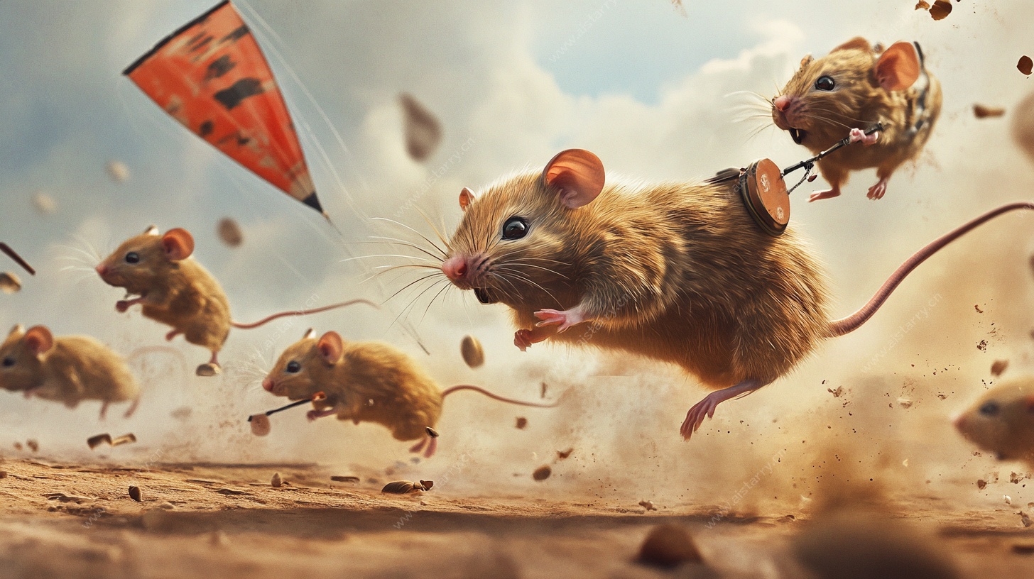 老鼠群放风筝奇幻场景