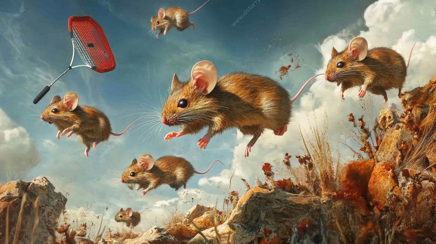 老鼠放风筝奇幻场景图