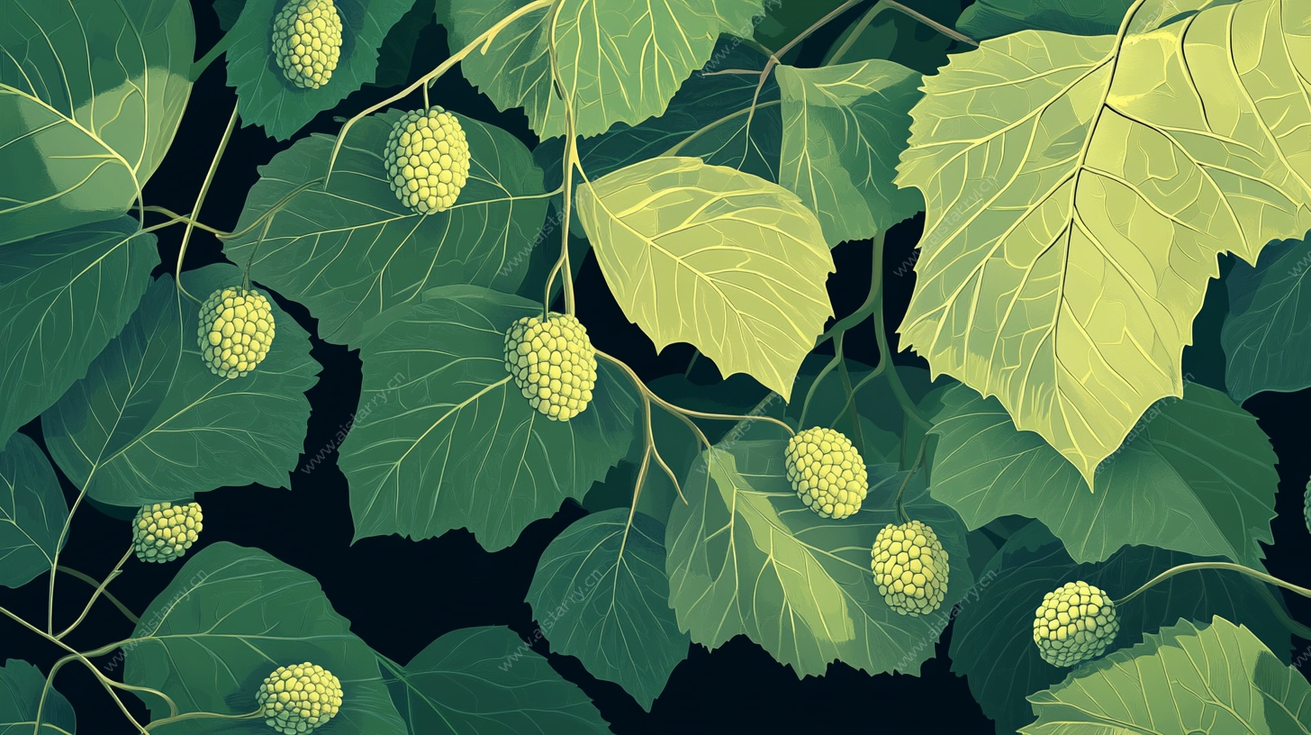 绿叶簇拥的青果插画