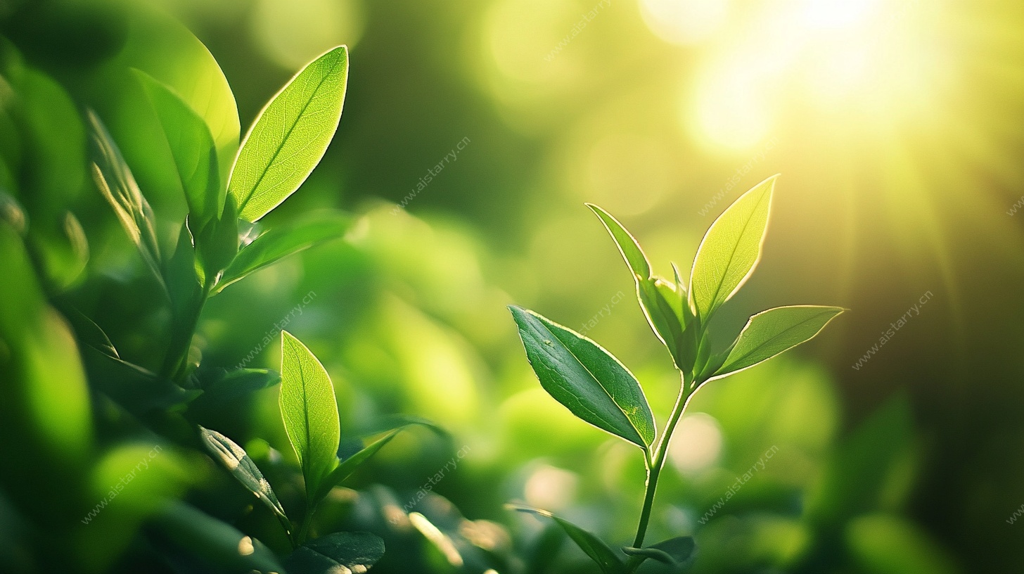 阳光下的嫩绿新叶