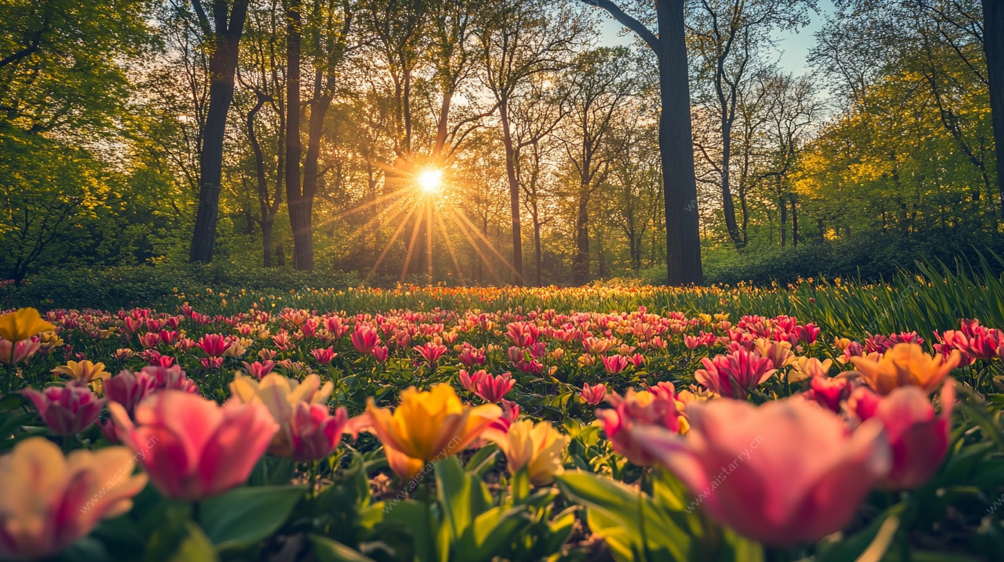 春日花海中的阳光森林