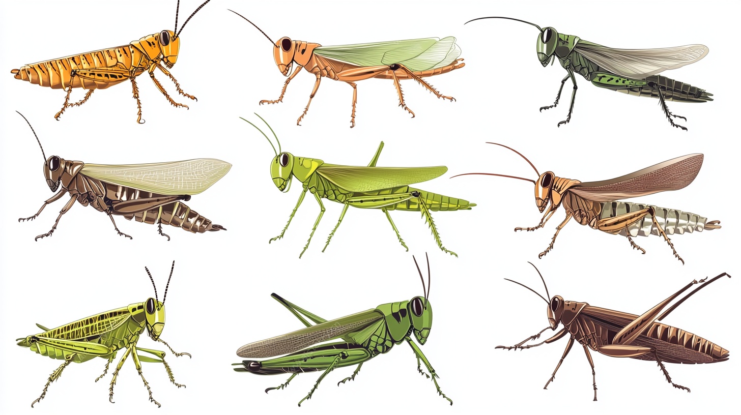 多样色彩的蚱蜢插画集合
