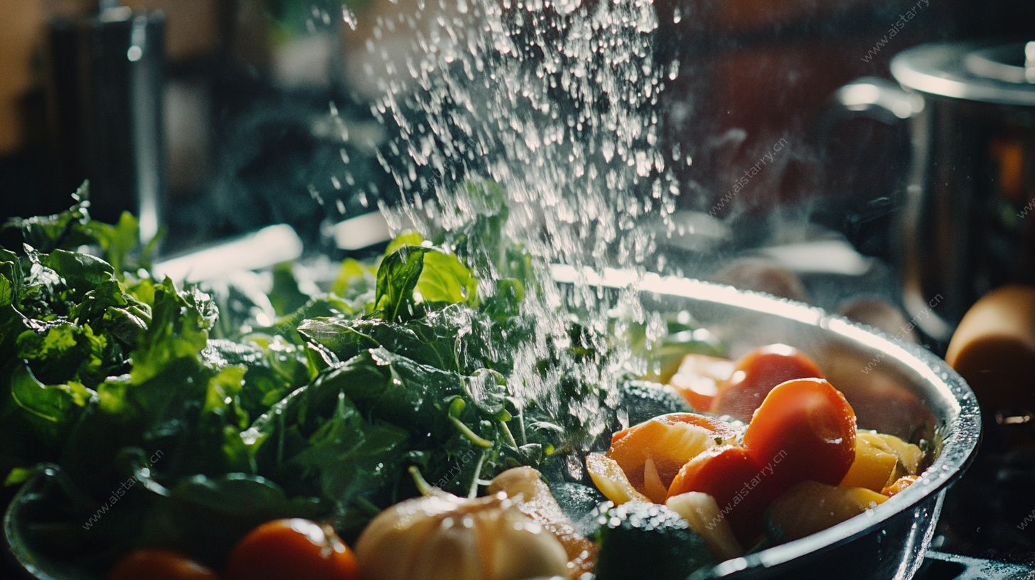 清洗蔬菜的烟火气瞬间