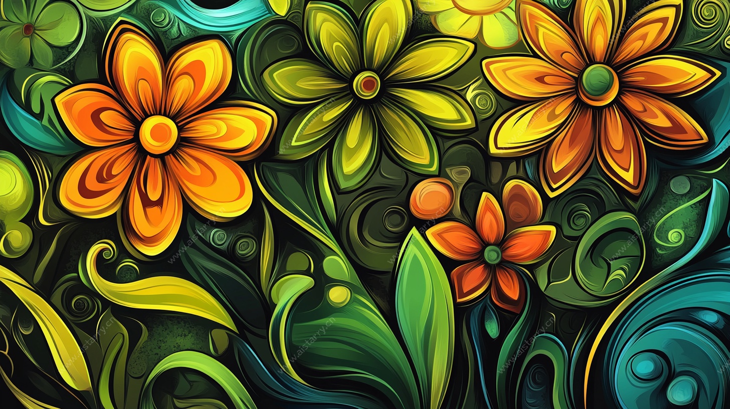 缤纷花卉抽象艺术插画