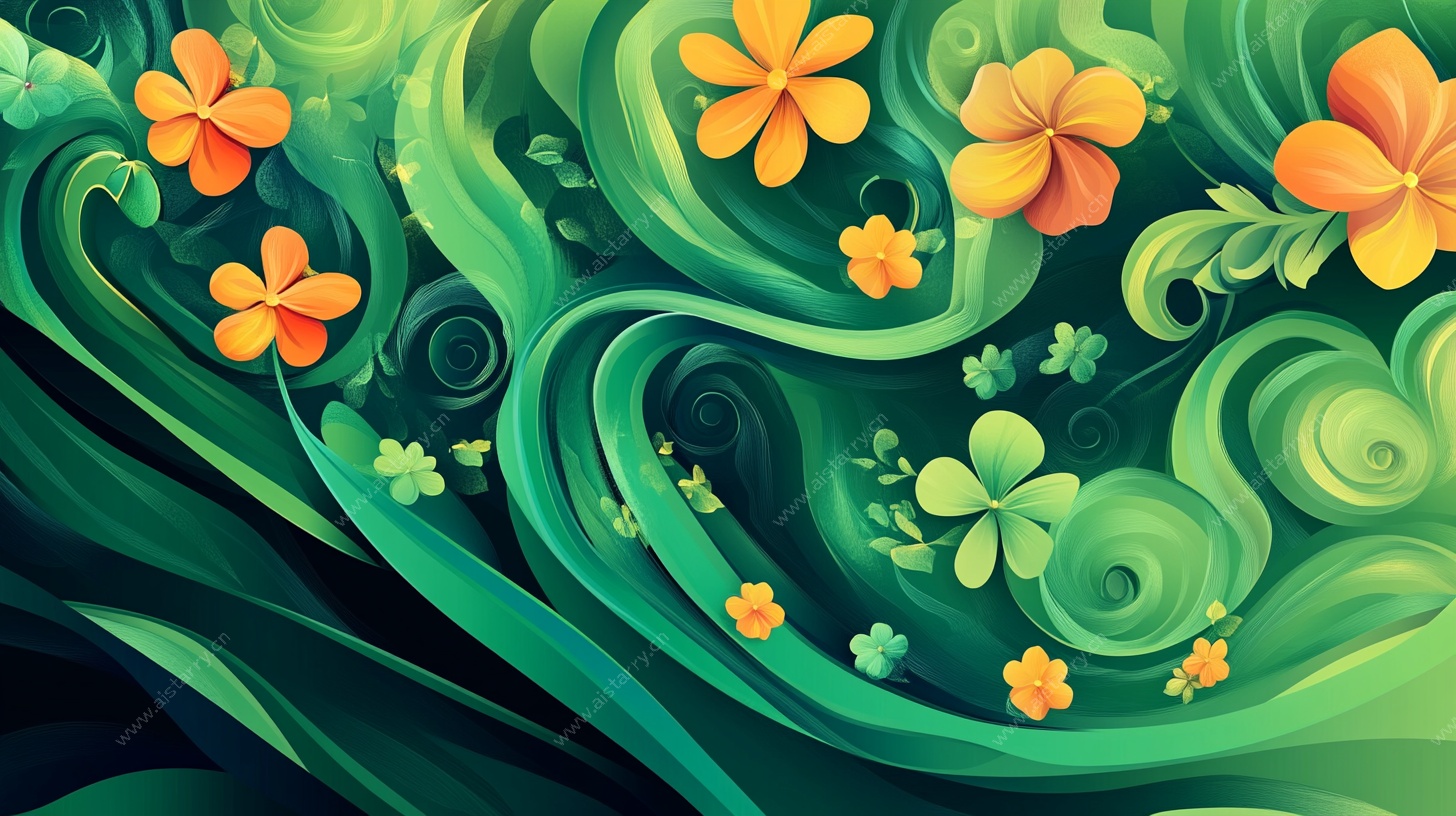 梦幻花卉漩涡插画