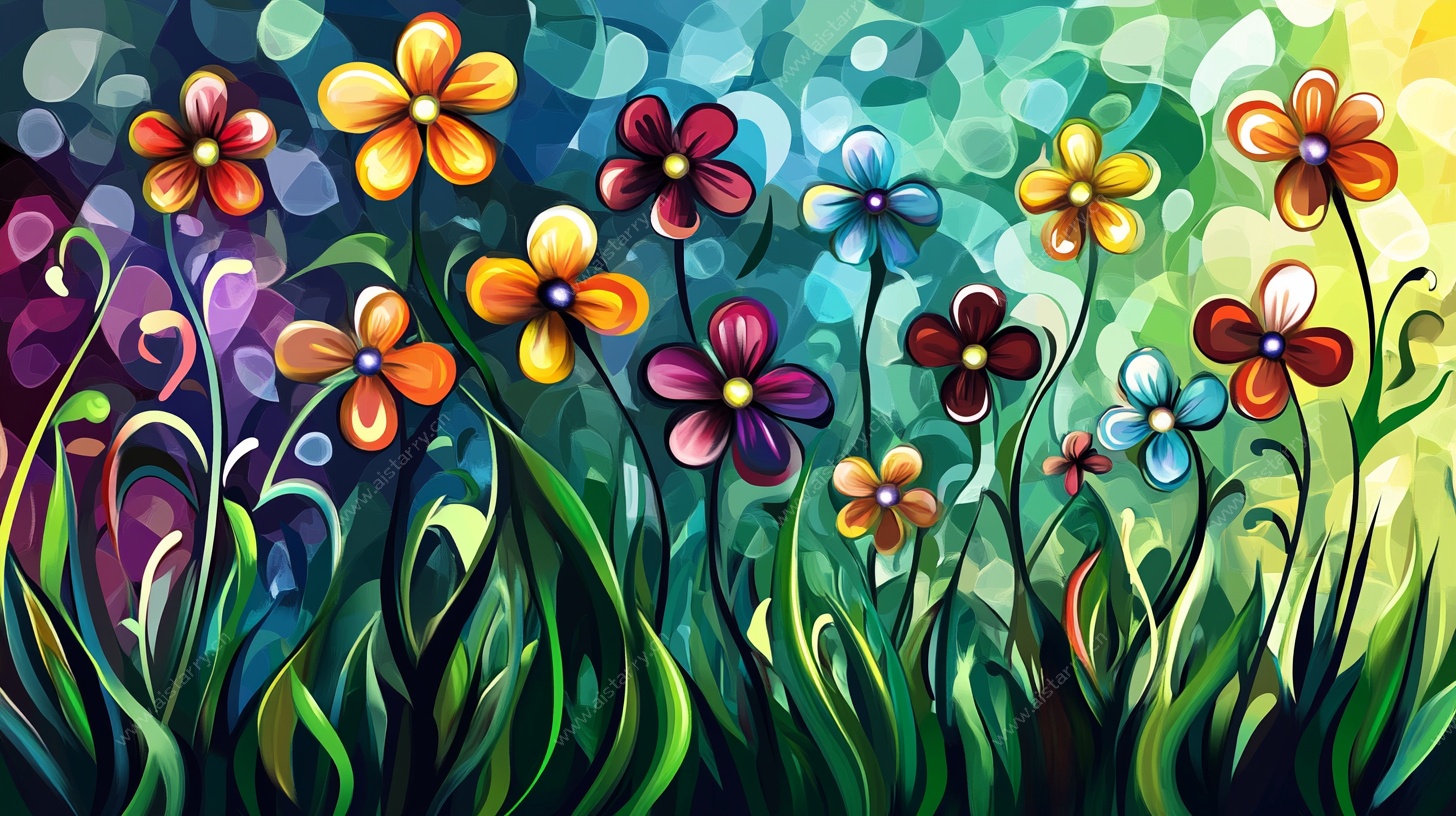 缤纷花卉梦幻插画