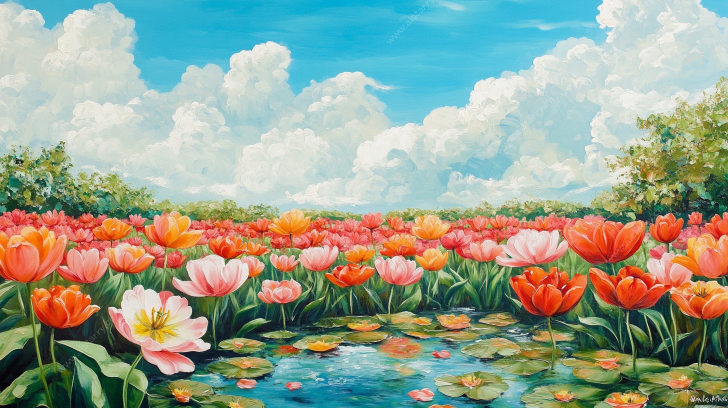 梦幻郁金香花海油画