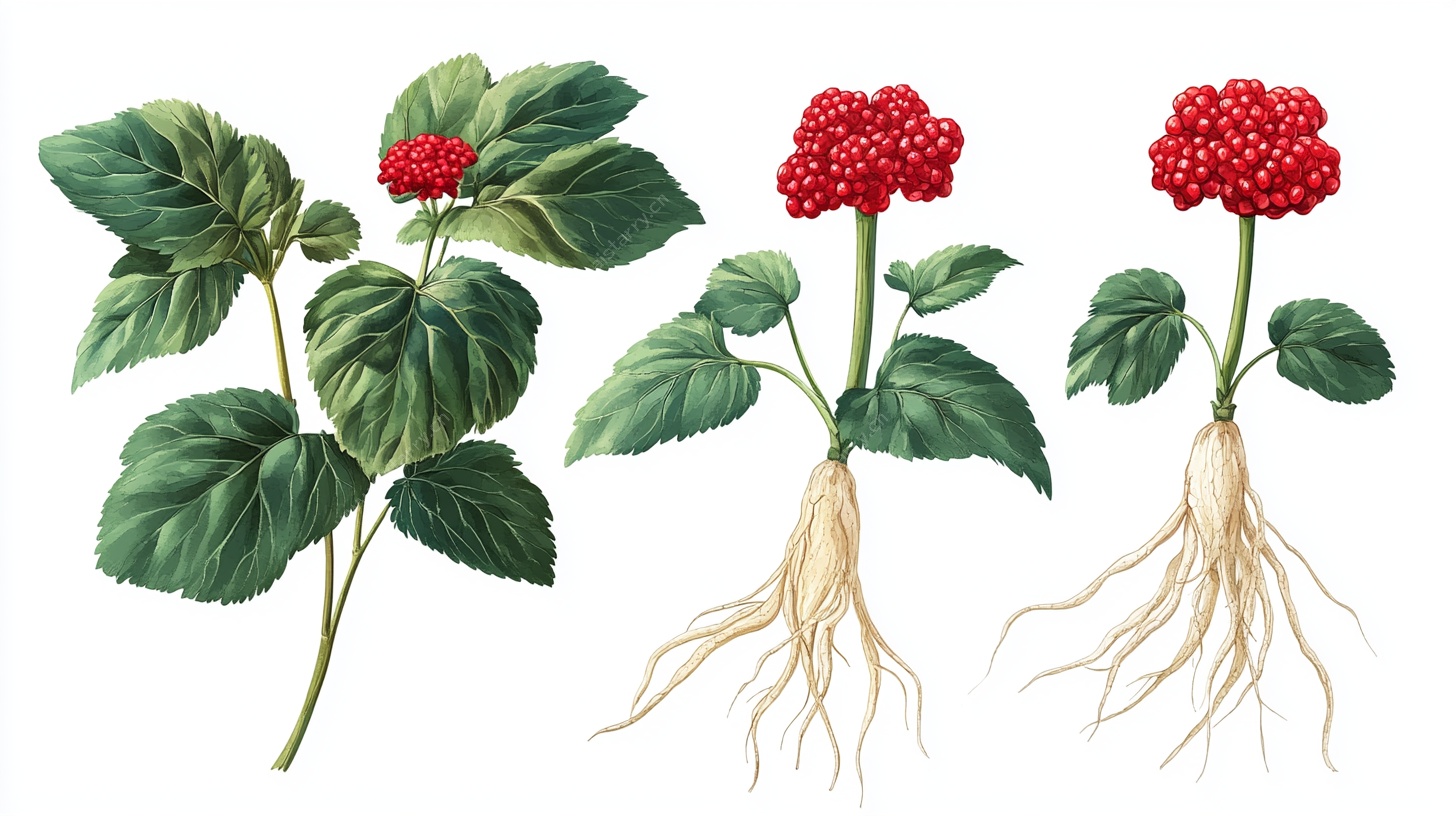 三株人参植物插画图