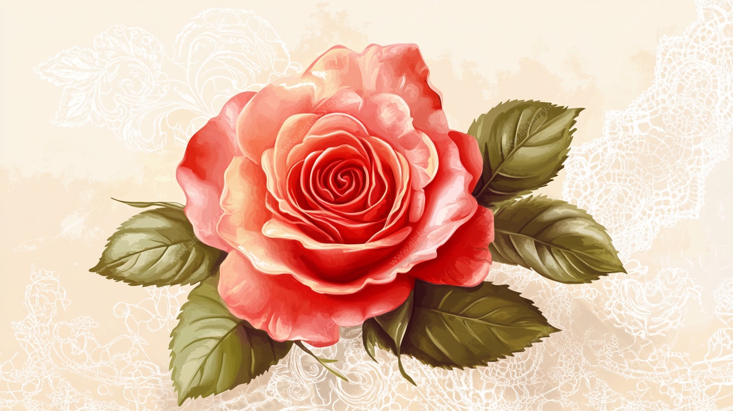 复古风单枝红玫瑰插画