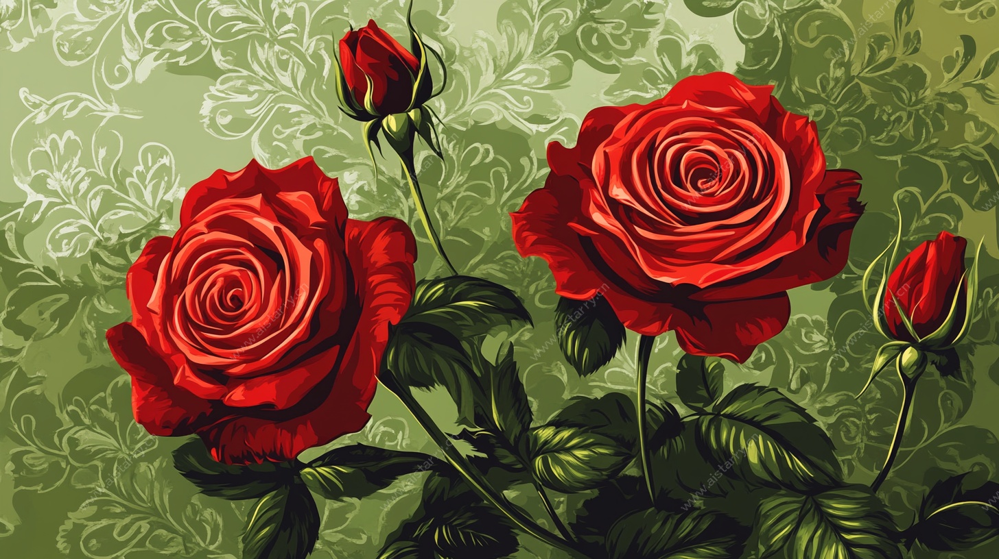 红玫瑰花卉插画