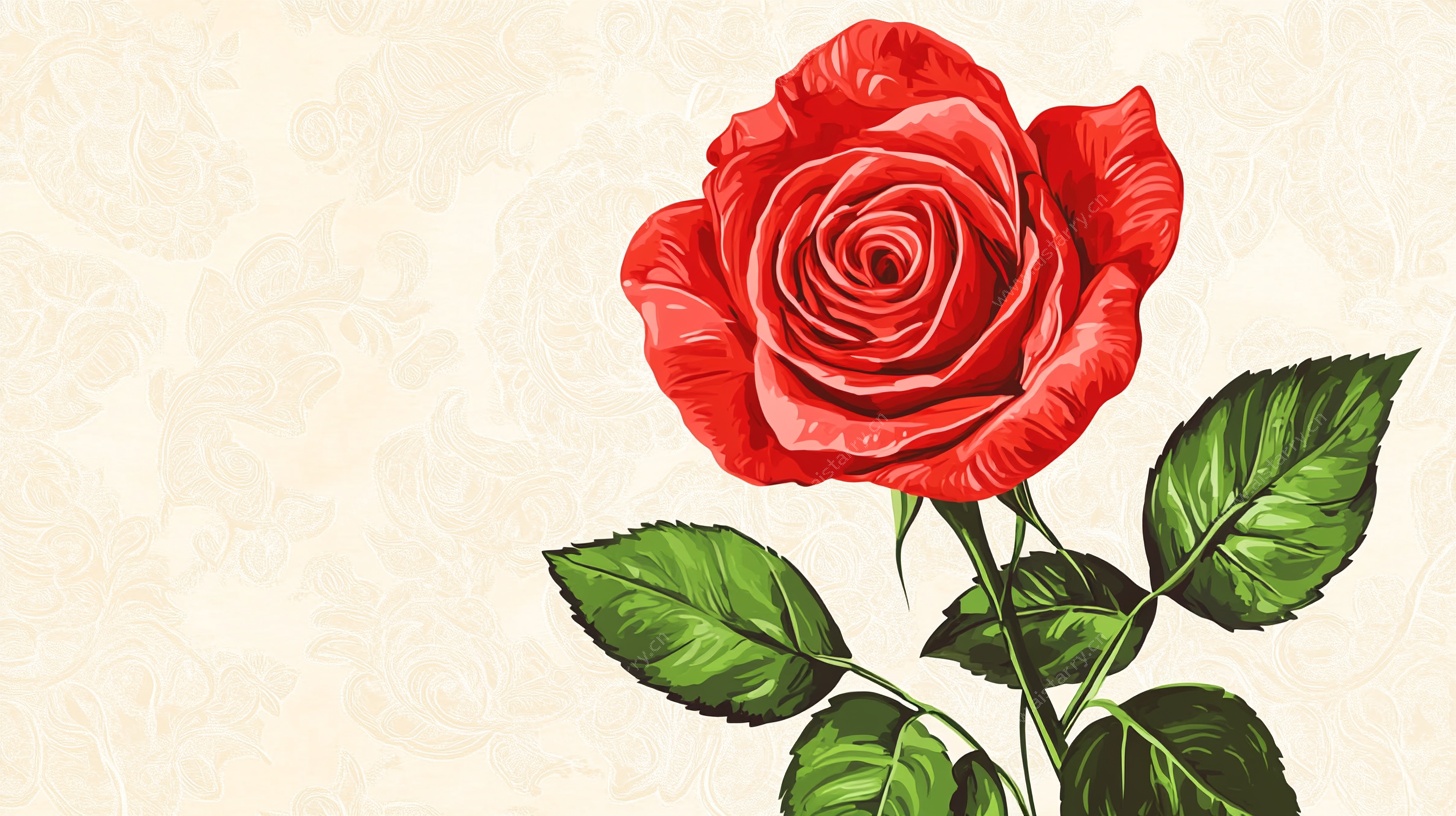 复古红玫瑰插画