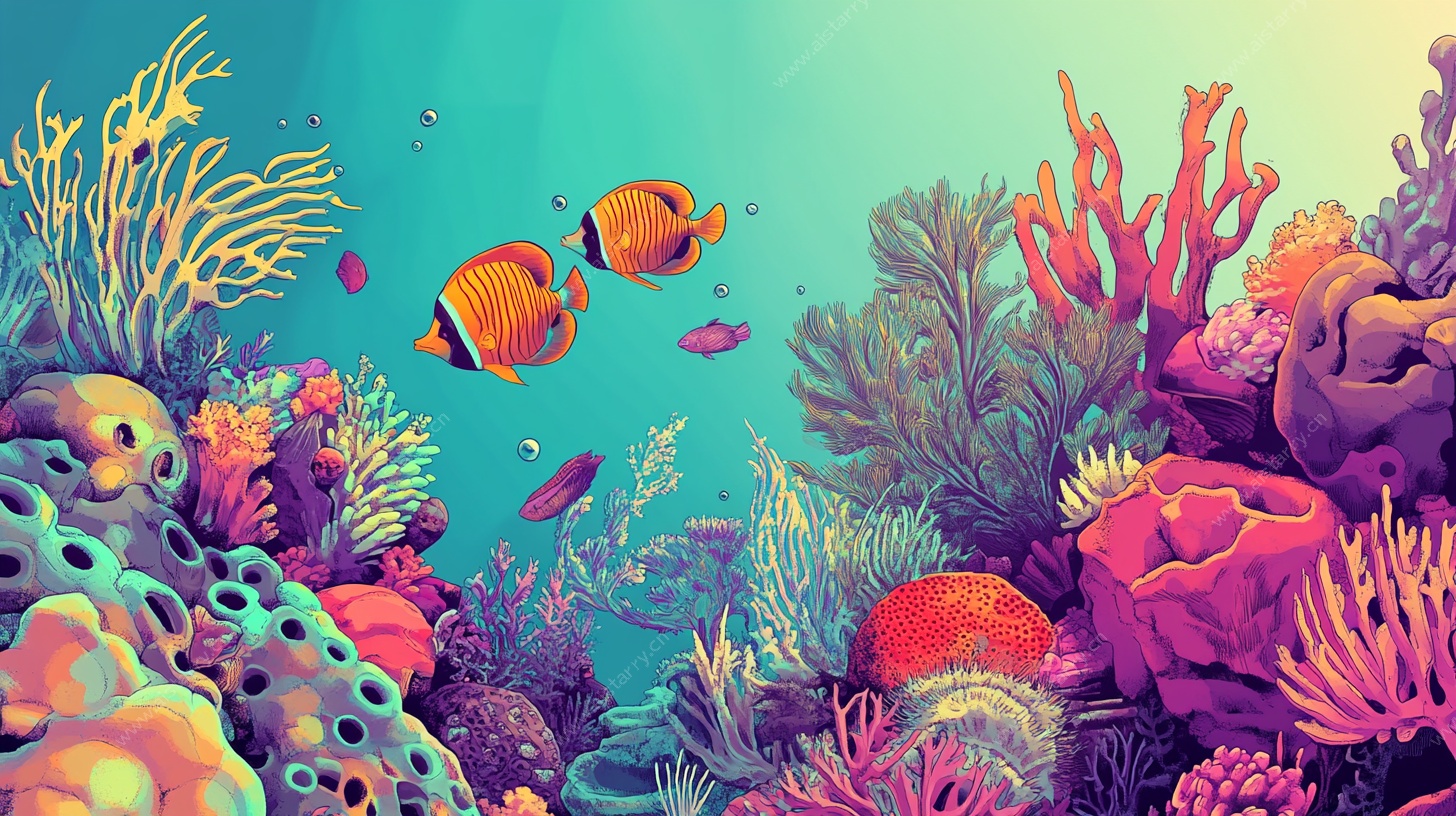 梦幻海底世界的鱼群穿梭