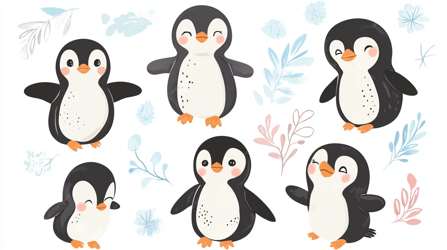 可爱企鹅卡通插画集合