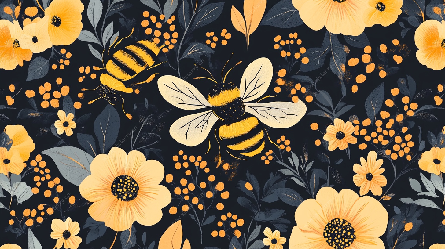 蜜蜂花卉图案插画