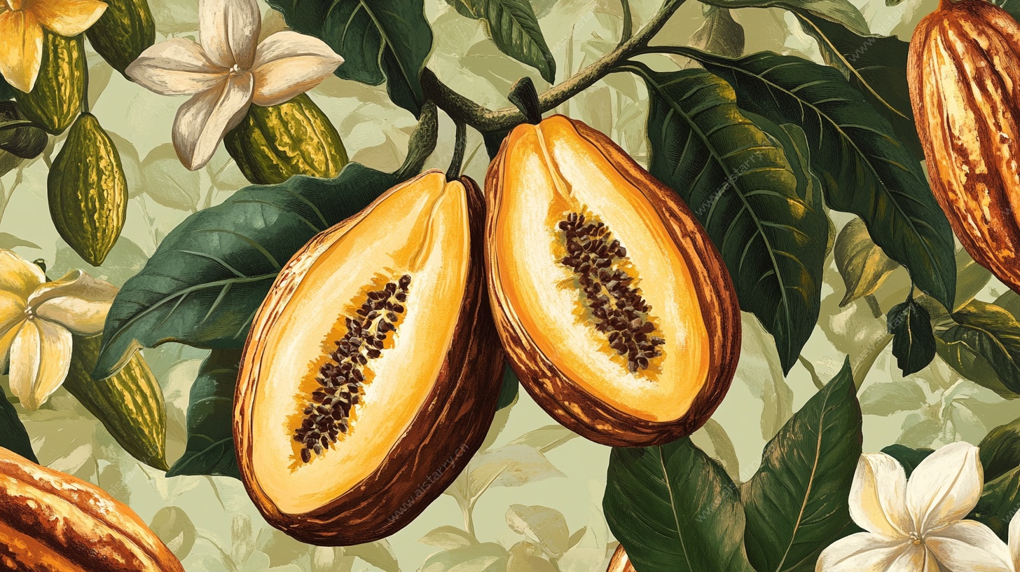 手绘可可果植物图案