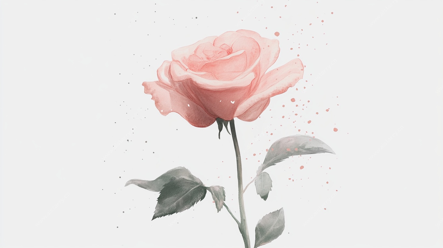 单枝淡粉水彩玫瑰花