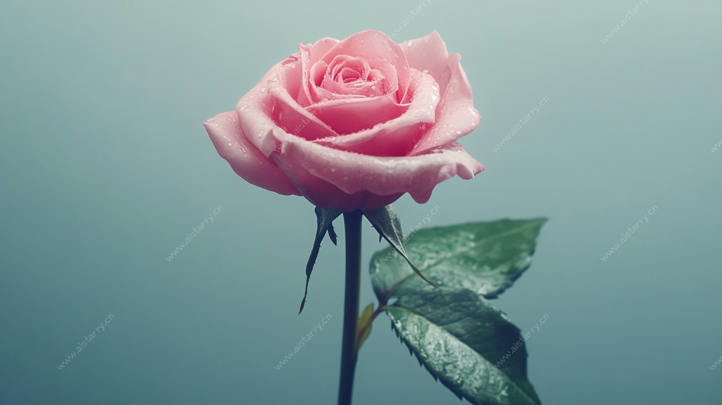 单枝粉色娇艳玫瑰花