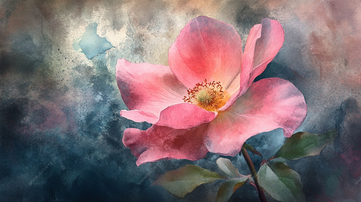 水彩绘粉色娇艳月季花