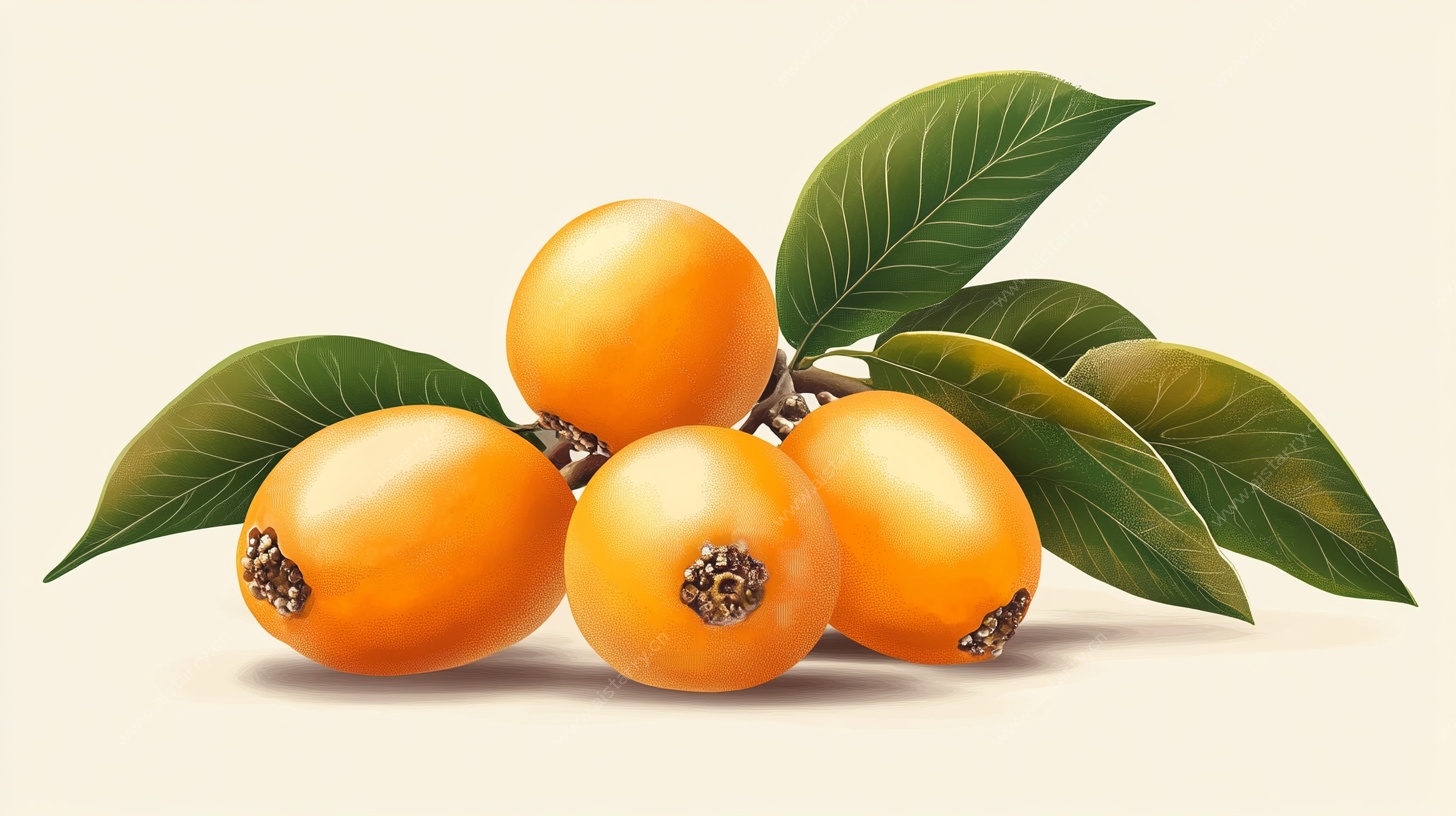 橙黄枇杷带叶插画图