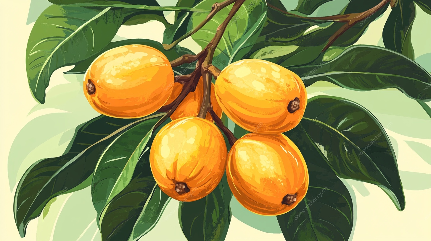 枝头黄枇杷插画