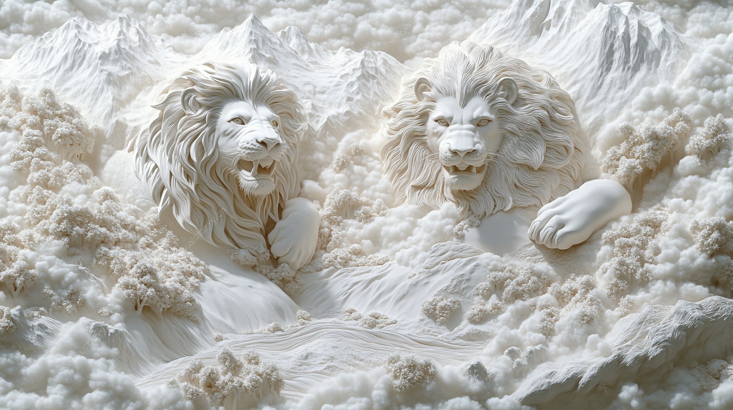 双狮雪雕艺术作品