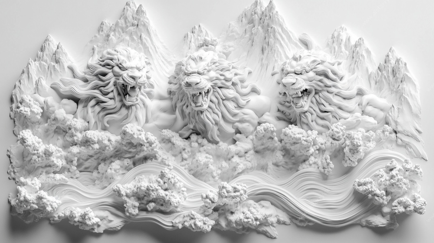 三兽山林浮雕艺术作品