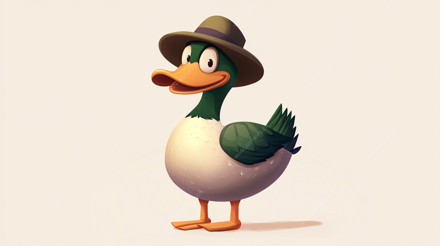 戴帽萌鸭卡通形象