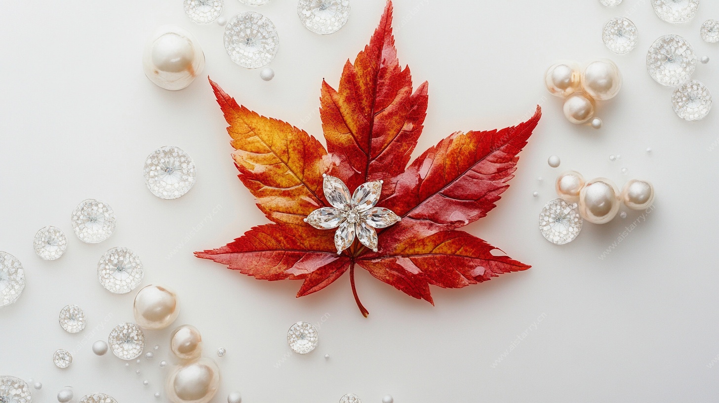 枫叶配珠宝的精致静物