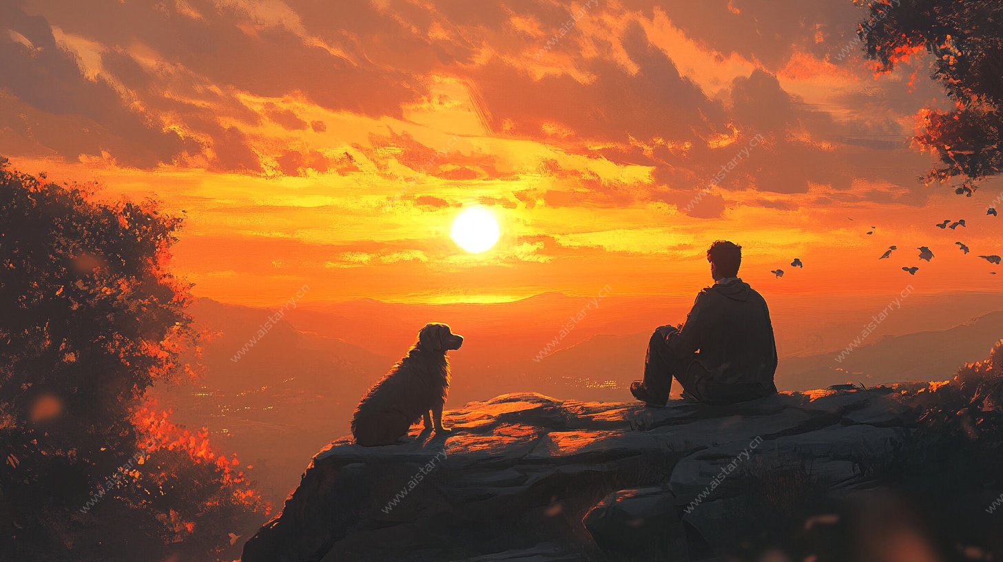 人狗共赏日落美景