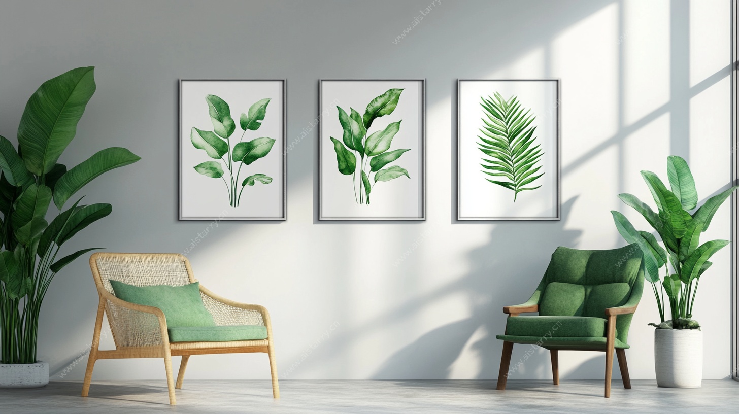 简约绿植挂画的清新客厅