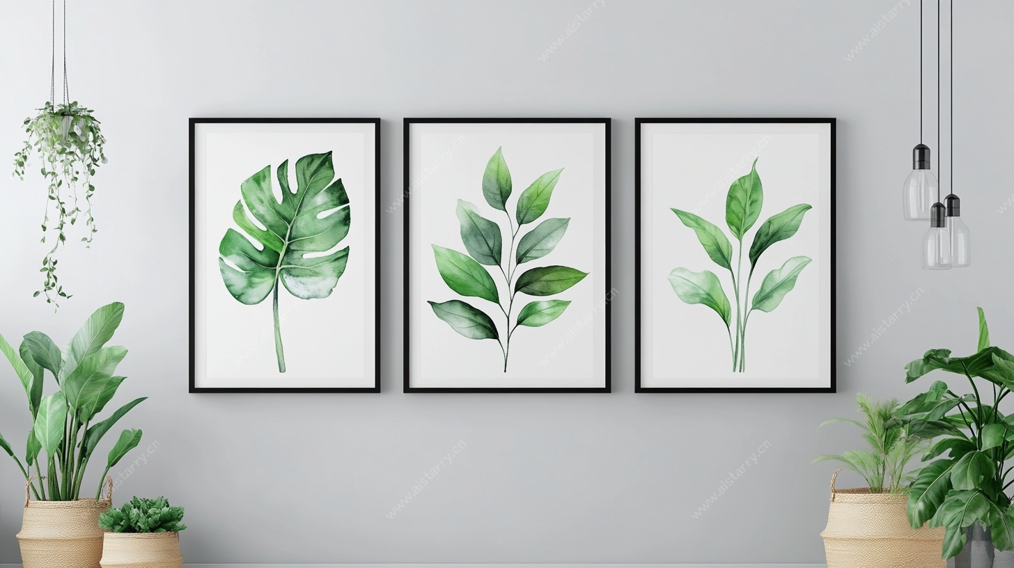 三幅绿植挂画装饰清新空间
