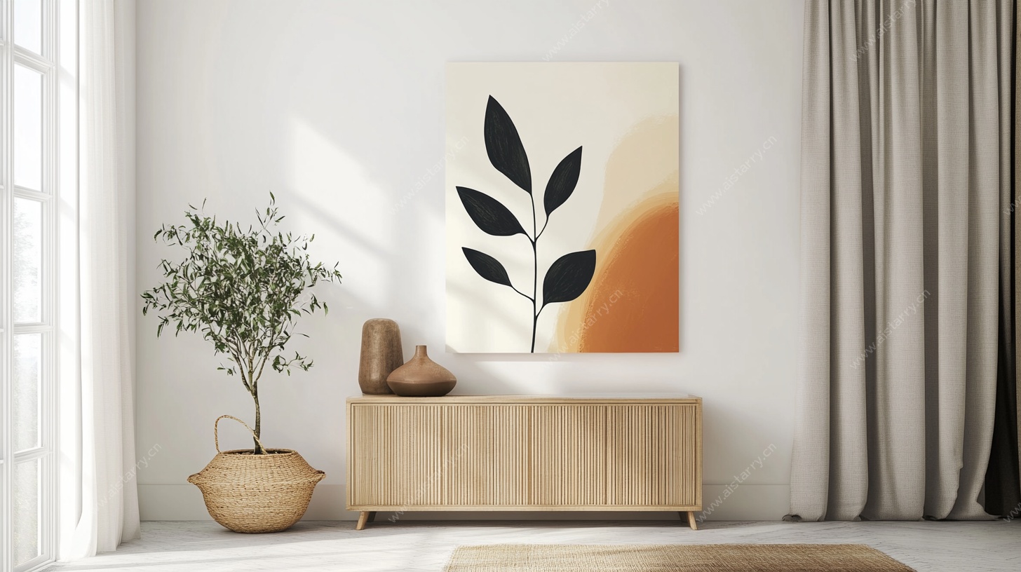 简约植物挂画的室内一角