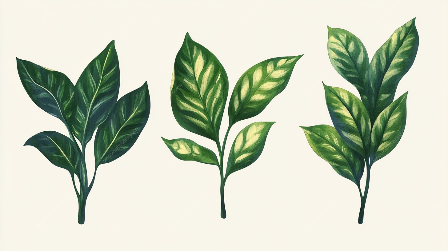 手绘清新绿植叶片插画