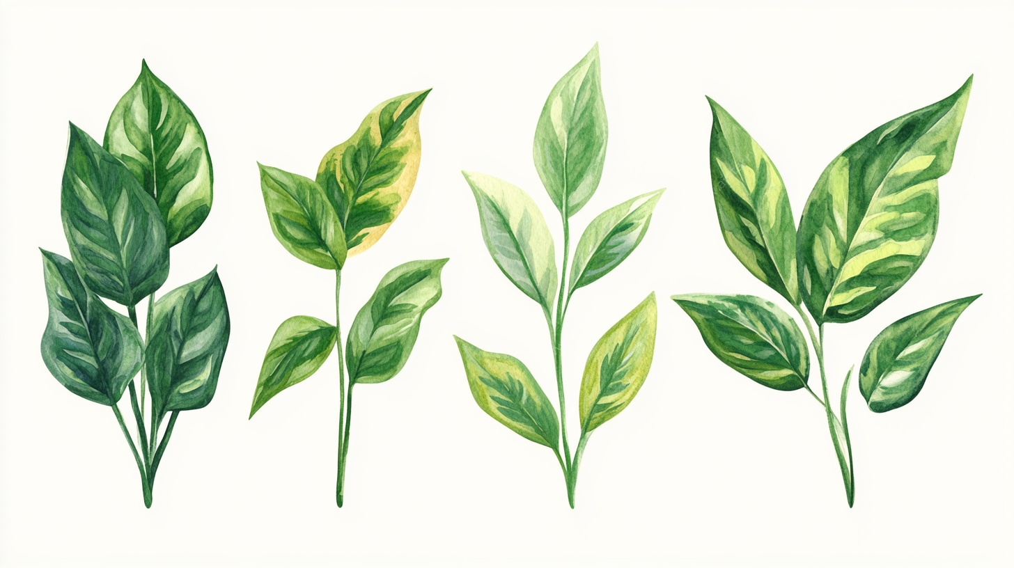 手绘清新绿植叶片插画