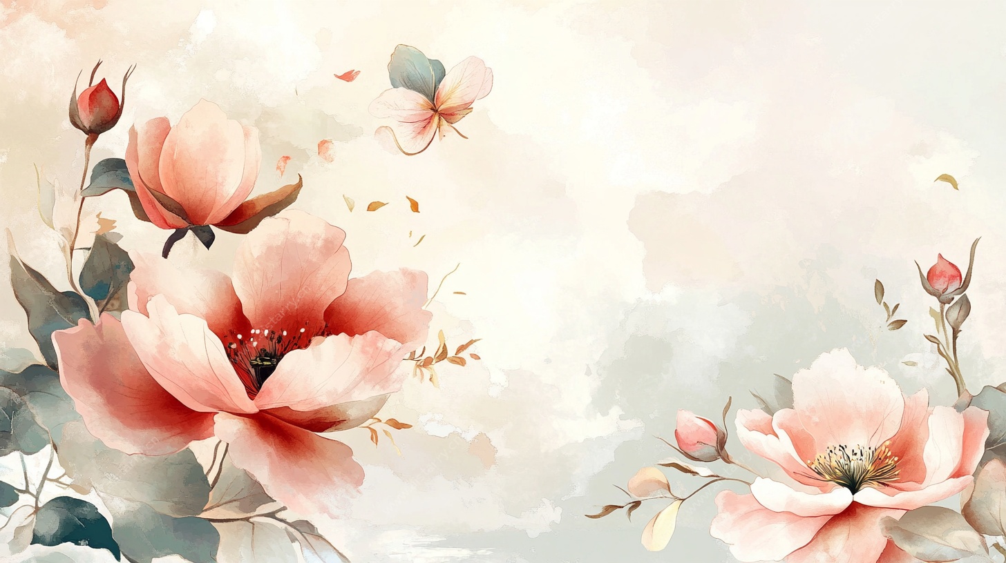 水彩花卉浪漫场景图